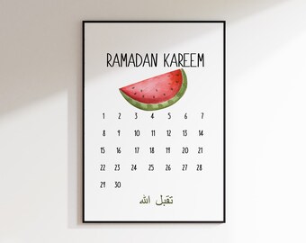 ramadan kalender, ramadan Kareem, hayirli ramazanlar, ramadan deko, countdown kalender, islamisches bild, islamicart, afiiche islamique