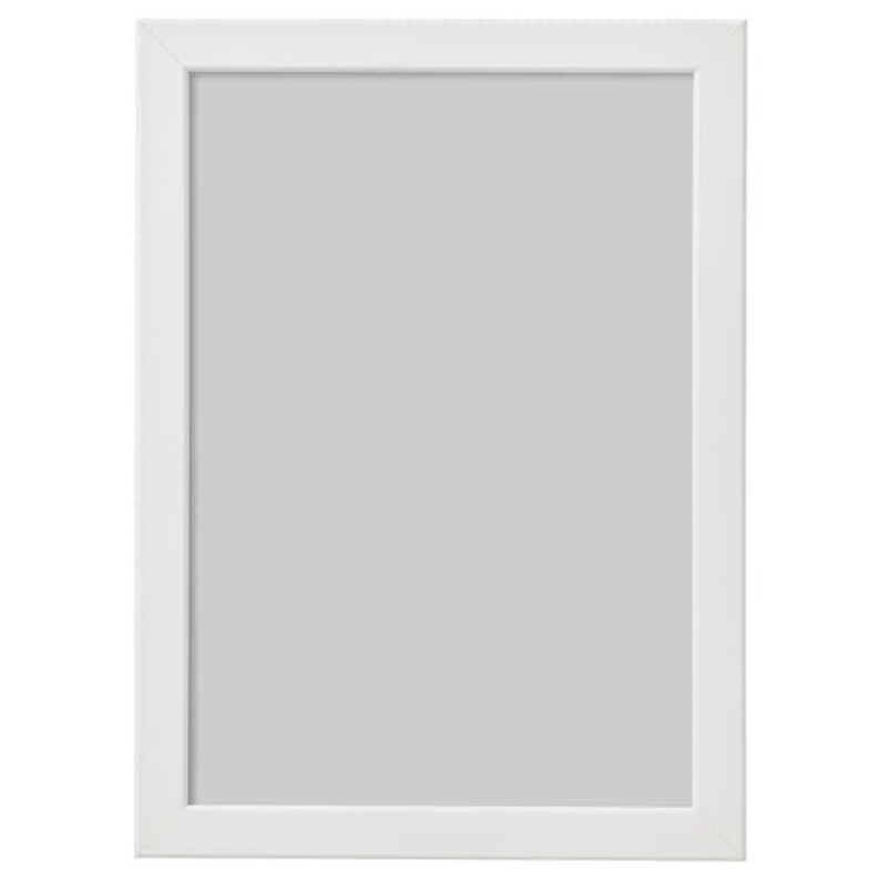May include: A white picture frame with a simple, clean design. The frame is made of wood and has a smooth finish.