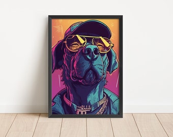 Affiche de chien, pop art de chien, cyberpunk, chiens, affiche de bureau, affiche de chien, propriétaire de chien cadeau, design pop art, chien comique, Murphy