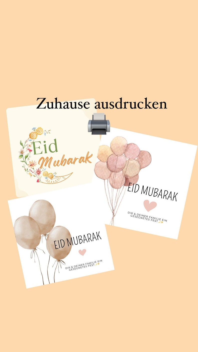 Eid Mubarak Karten DOWNLOAD, digitale Datei zum ausdrucken zuhause, bayram karten Kinder, Geldgeschenke eid Bild 1