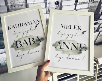 Anne + Baba | Set | Anne | Baba | anne babaya hediye | Bayram hediyesi | Anneler günü | Babalar günü | Dogumgünü hediyesi | Anne icin sözler