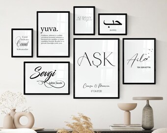 Personalizable love wall picture set, bedroom poster set, wall decoration bedroom, wedding gift, love pictures, Turkish poster