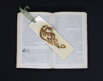 Handcrafted, laser engraved, dragon themed, wooden, bookmark