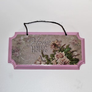 ピンクのバラのデコパージュ壁飾り、