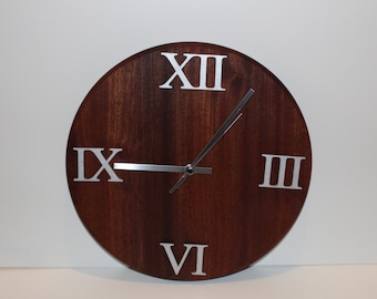 handcrafted, round Sapele (hardwood) wall clock