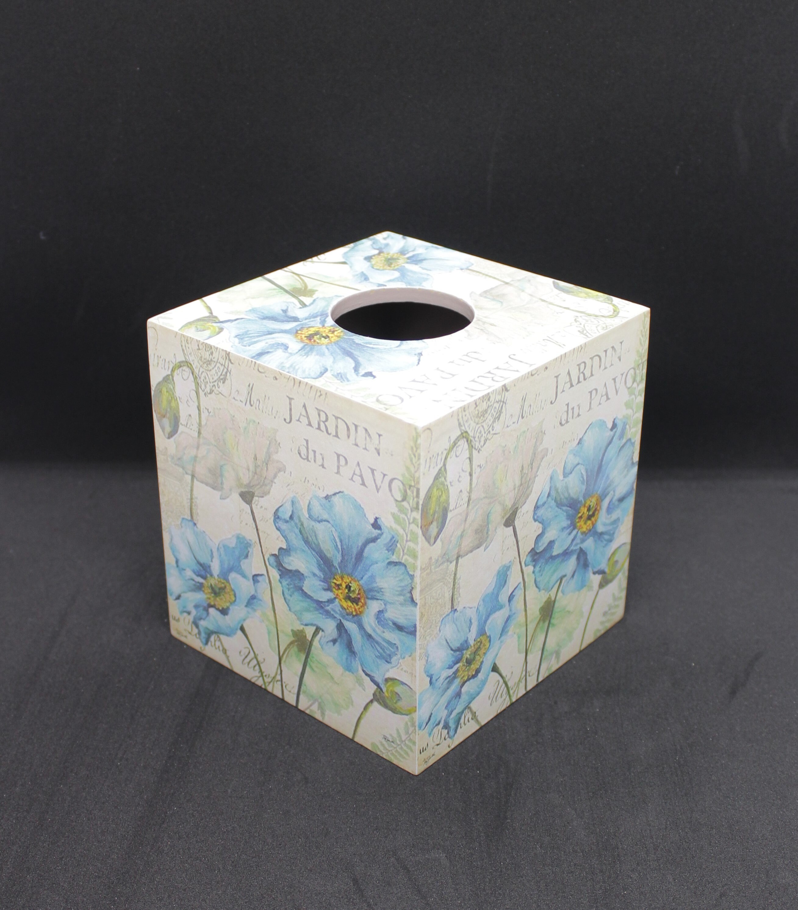 Handmade decoupage tissue box cover with a blue flower theme Etsy