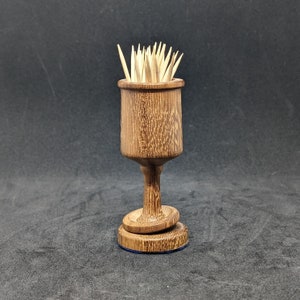 Handcrafted, Lathe turned, Toothpick holder made from Iroko with a decorative ring