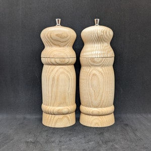 Hand turned, set of Ash wood salt and pepper grinders