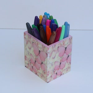 Pink butterfly pen holder