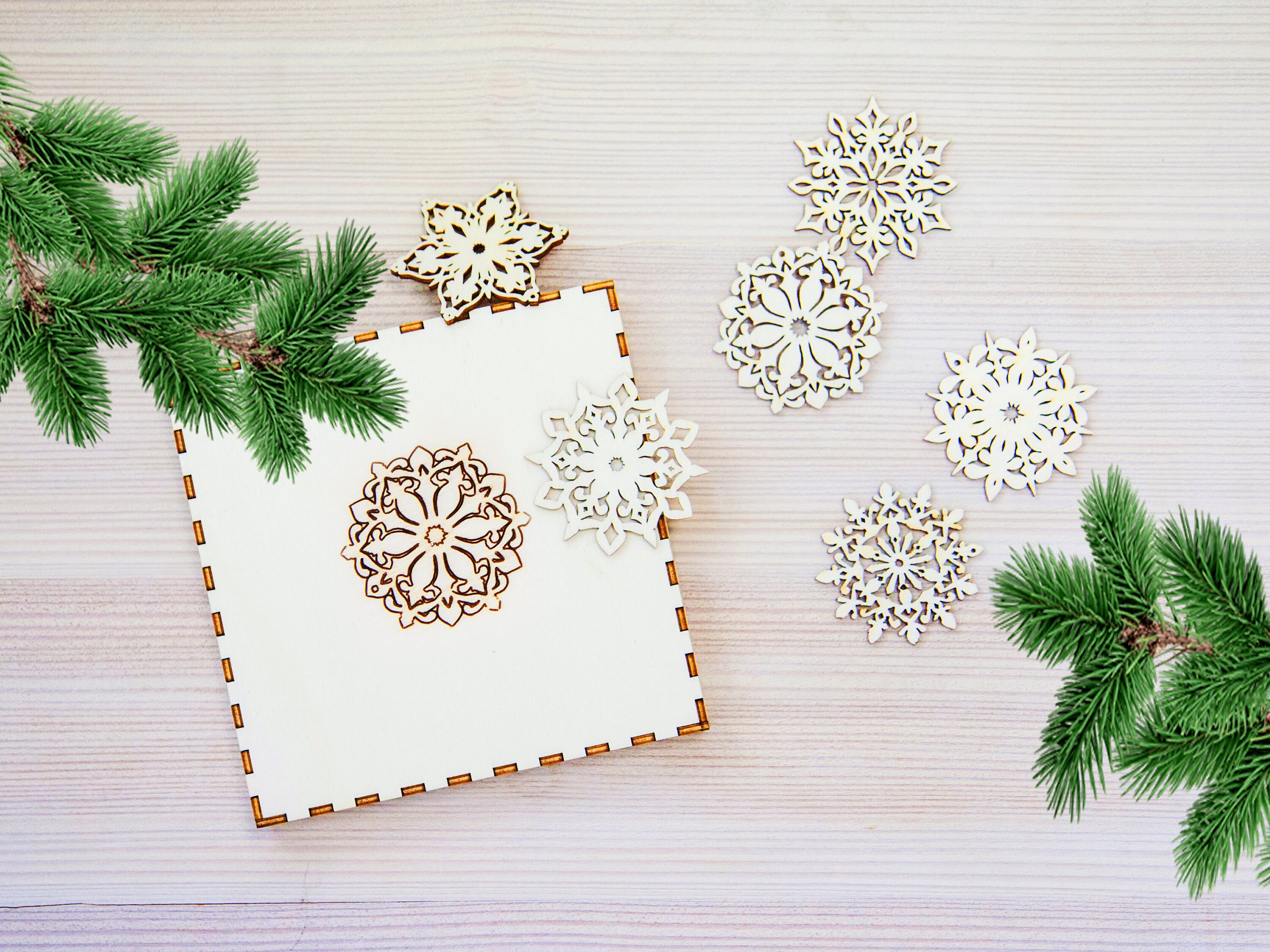 Mini Ornement de Flocon Neige, Neige en Bois, Décor Boisé Maison Festive Noël Découpé Au Laser, Déco
