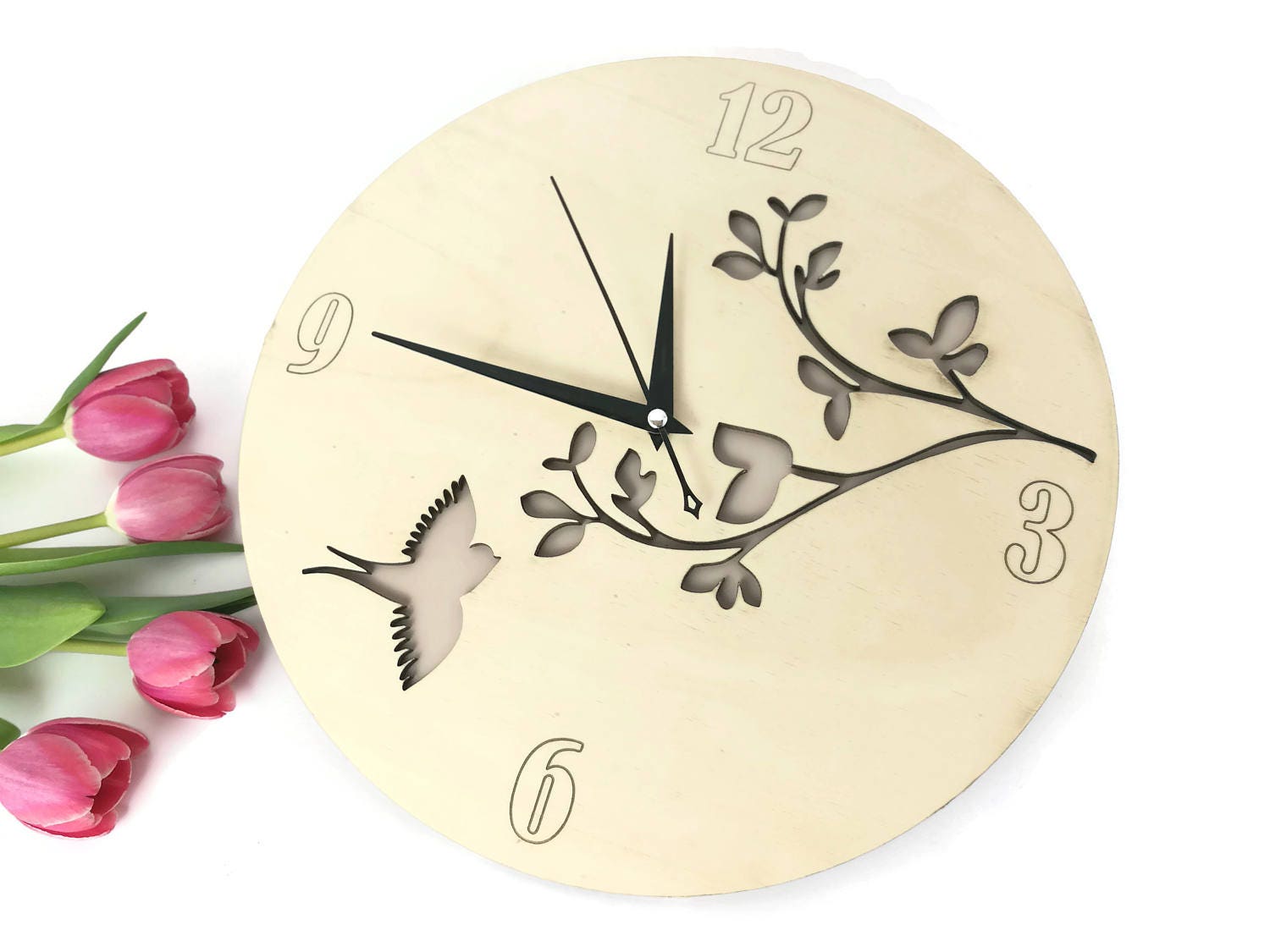 Wood bird wall clock wooden modern clocks home decoration Etsy