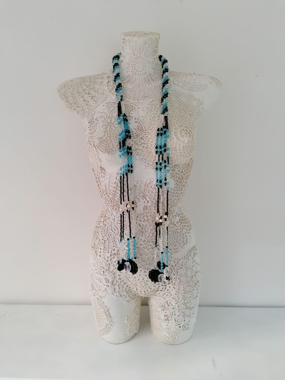 Woman Long Scarf Necklace in Resin Crystals and Transparent Etsy