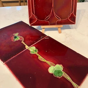 Antique Tile, Pottery Tile, Decorative Tiles, Dark Red Art Deco/Nouveau , Old Tiles, Victorian Tile, Border Tile