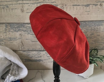 Red Beret Hat, 1960s/1970s, Suede & Satin Red Hat, Display Hat, Edward Mann London Hat, Soft Red Hat.