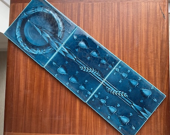 Azulejo decorativo azul antiguo para borde de chimenea, cerámica victoriana (6x6 pulgadas)