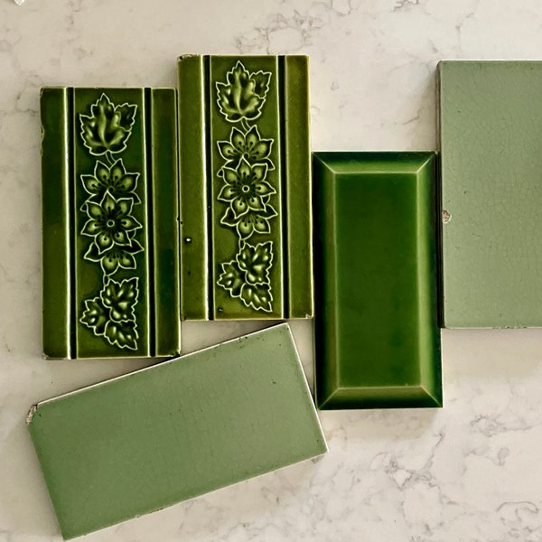 Antique Tile, Pottery Tile, Decorative Tiles, Green Tile, Old Tiles, individually priced, Victorian Tile, Border Tile