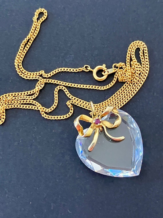 Crystal Love Heart with Bow Ruby Lenox Jewellery Pendant, Vintage Jewellery