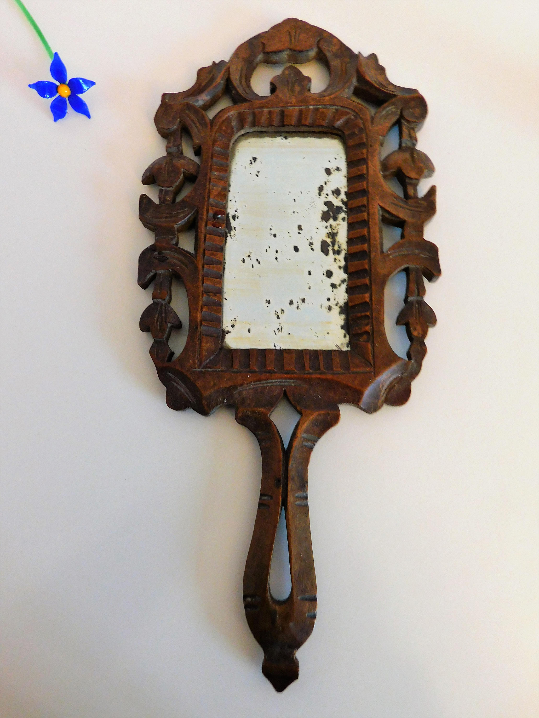 Antique Hand Mirror Wooden Hand Held Mirror Carved Wooden Etsy