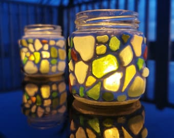 Sea Glass Tealight Holder - Colourful Handmade Mosaic Pattern