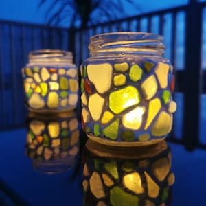 Sea Glass Tealight Holder - Colourful Handmade Mosaic Pattern