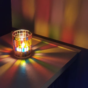 Small Handmade Stained Glass Style Tealight Holder