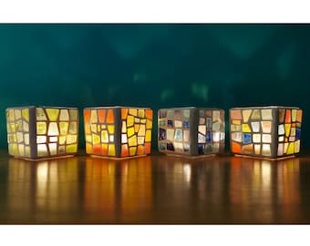 Mosaic Tealight Holders - Colourful Cubic Glass by Harley Handmade