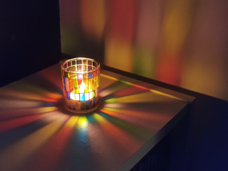 Small Handmade Stained Glass Style Tealight Holder