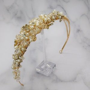 Pearl Bridal Headband, Crystal Wedding Headband, Wedding Tiara for Bride, Bridal Headpiece, Gold Tiara, Bridal Tiara, Bridal Headpiece