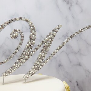 Pearl Monogram Cake Topper, Monogram Cake Topper, Rhinestone Cake Topper, Crystal Monogram Topper, Initial Cake Topper