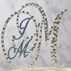 Pearl Monogram Cake Topper, Monogram Cake Topper, Rhinestone Cake Topper, Crystal Monogram Topper, Initial Cake Topper