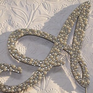 Pearl Monogram Cake Topper, Monogram Cake Topper, Rhinestone Cake Topper, Crystal Monogram Topper, Initial Cake Topper