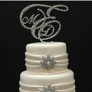 Pearl Monogram Cake Topper, Monogram Cake Topper, Rhinestone Cake Topper, Crystal Monogram Topper, Initial Cake Topper