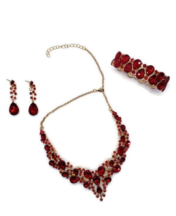 Bridal Necklace Set Red Necklace Bridal Jewelry Necklace Etsy