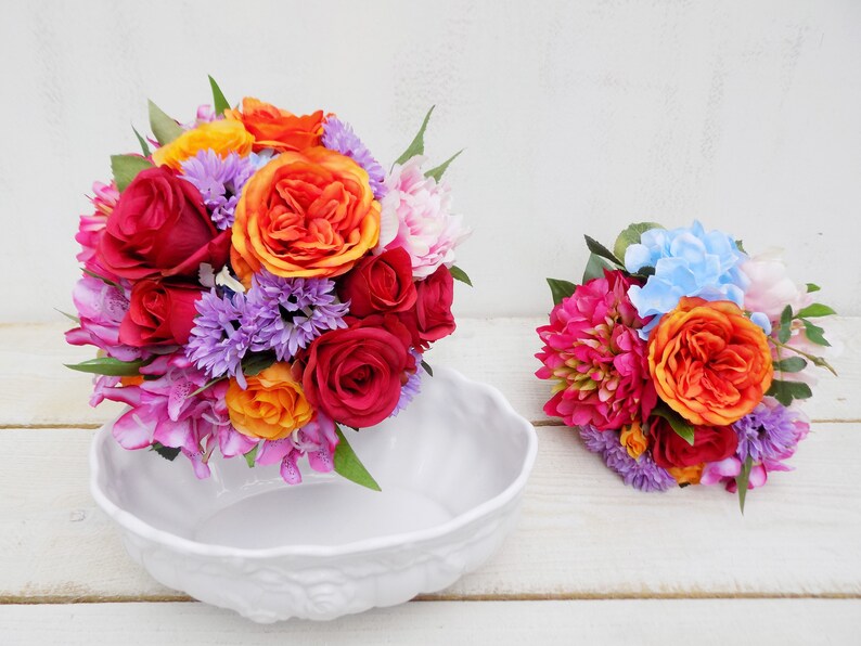 Autumn Fall Winter Mexican wedding package bridal bouquet bridesmaid bouquet artificial silk flowers Dia de los Muertos wedding