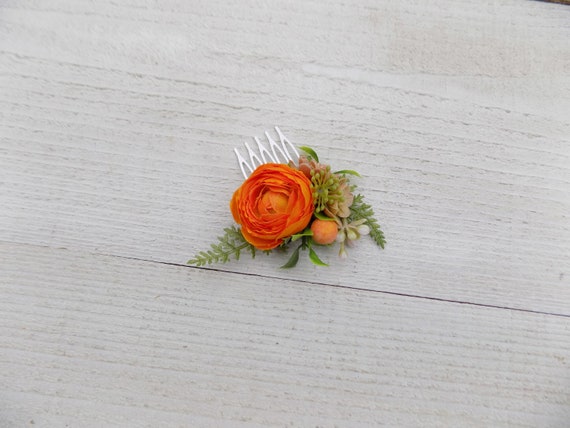 Orange Hair Clip Small Hair Comb Flower Bridal Headpiece Etsy