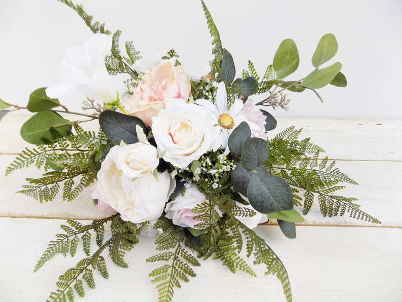 Boho blush bridal bouquet bridesmaid bouquet package silk wedding flowers white peach rustic cascade cascading bridal bouquet