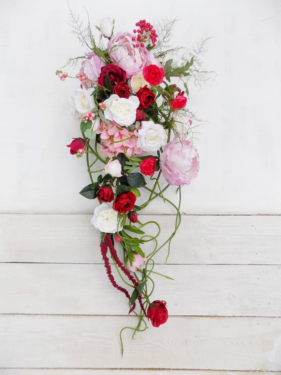 Bouquet Alternatif De Bouquet De Mariée Fleurs De Soie Artificielle Unique Créateur Boho Woodland Cascade En Cascade