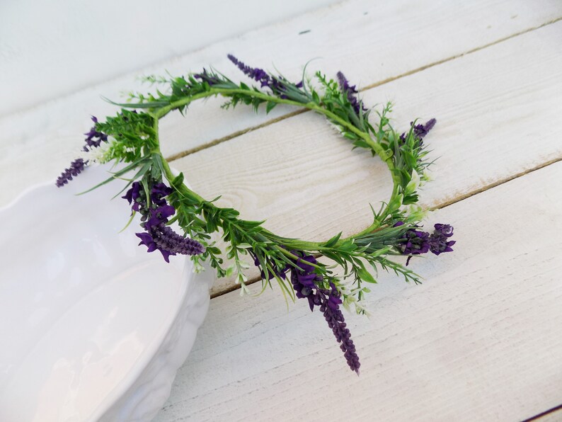 Purple lavender crown bridal flower crown wedding hair accessories headpiece floral wreath boho rustic bridal wreath lavender hair piece
