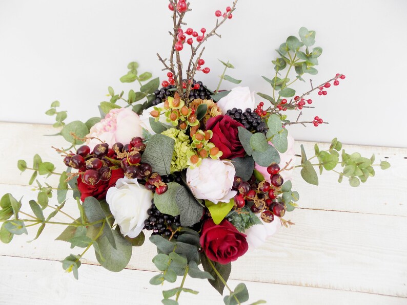 Boho bridal bouquet bridesmaid bouquet peony rose eucalyptus artificial silk flowers wedding set package blush burgundy cascade bouquet