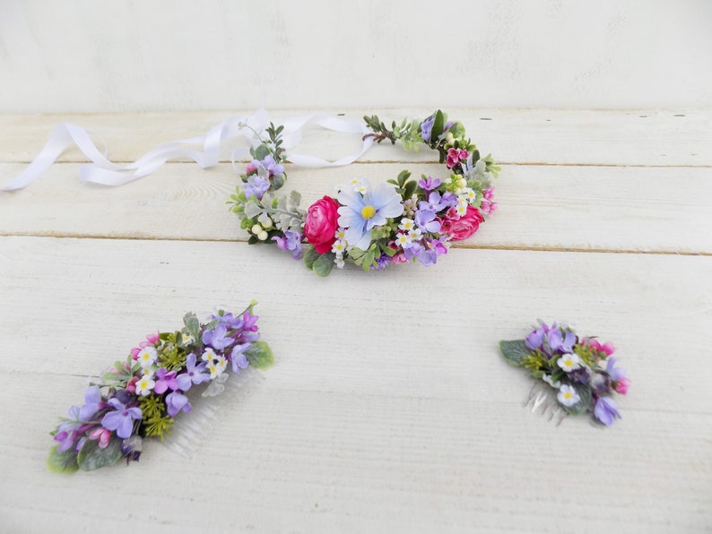Flower crown hair comb clip hair wreath bridal accessories Etsy