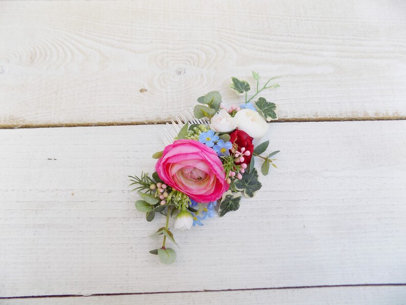 Ranunculus hair comb boho rustic wedding headpiece gift for women her bridal hair accessories Summer wedding