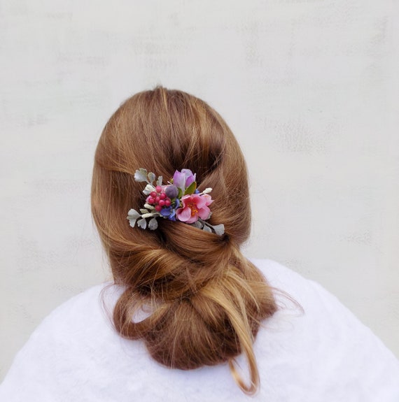 Small Hair Clips Flower Hair Comb Pink Blue Bridal Headpiece Etsy