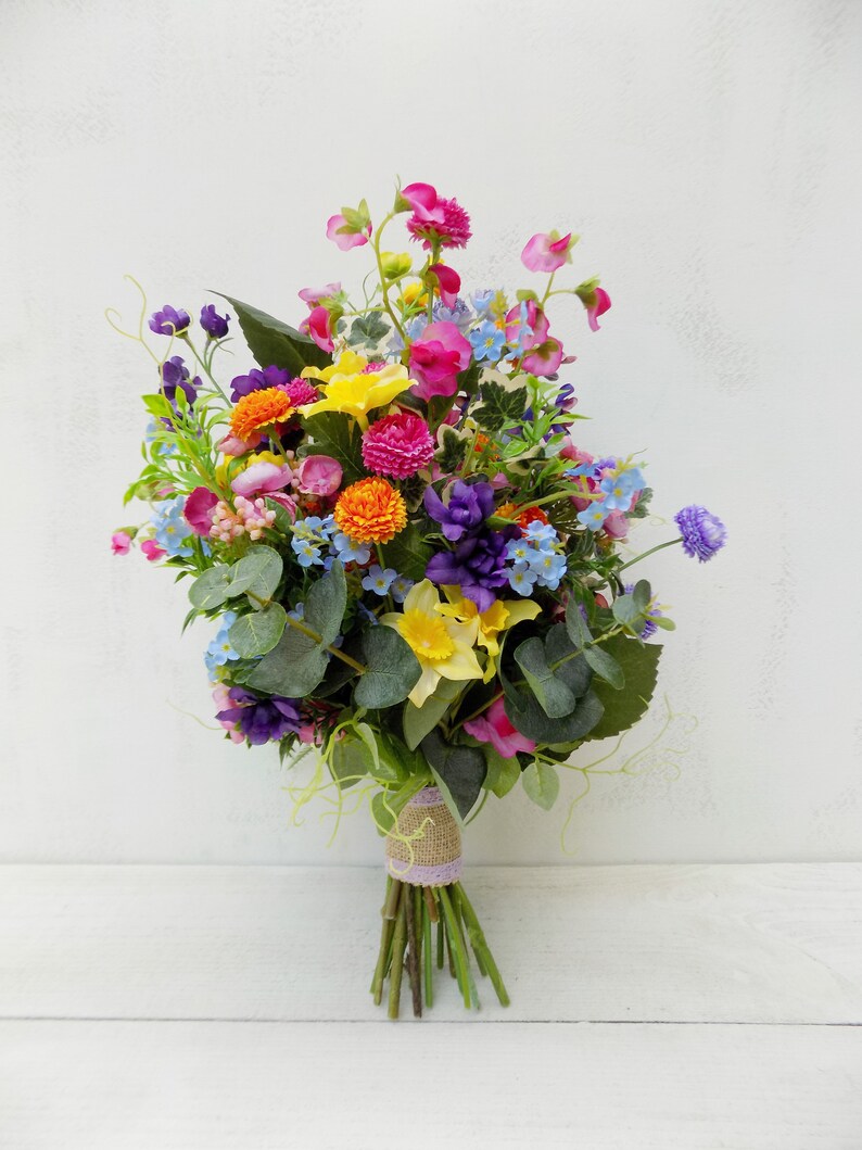 Boho wildflower bridal bouquet package artificial silk flowers | Etsy