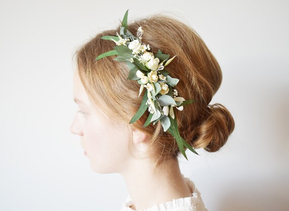white yellow Accessories Hair Accessories Decorative Combs eucalyptus mustard Married boutonnière and witnesses "Hélia" dried and stabilized flowers 