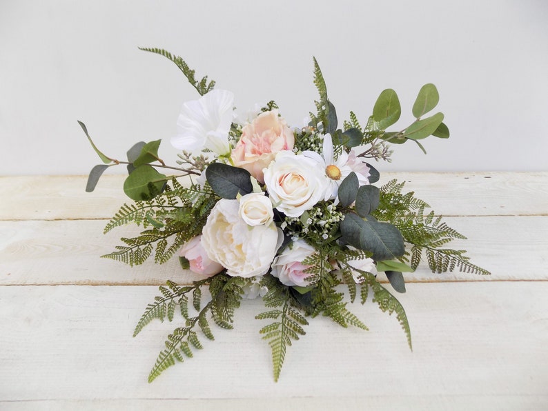 Boho blush bridal bouquet bridesmaid bouquet package silk wedding flowers white peach rustic cascade cascading bridal bouquet