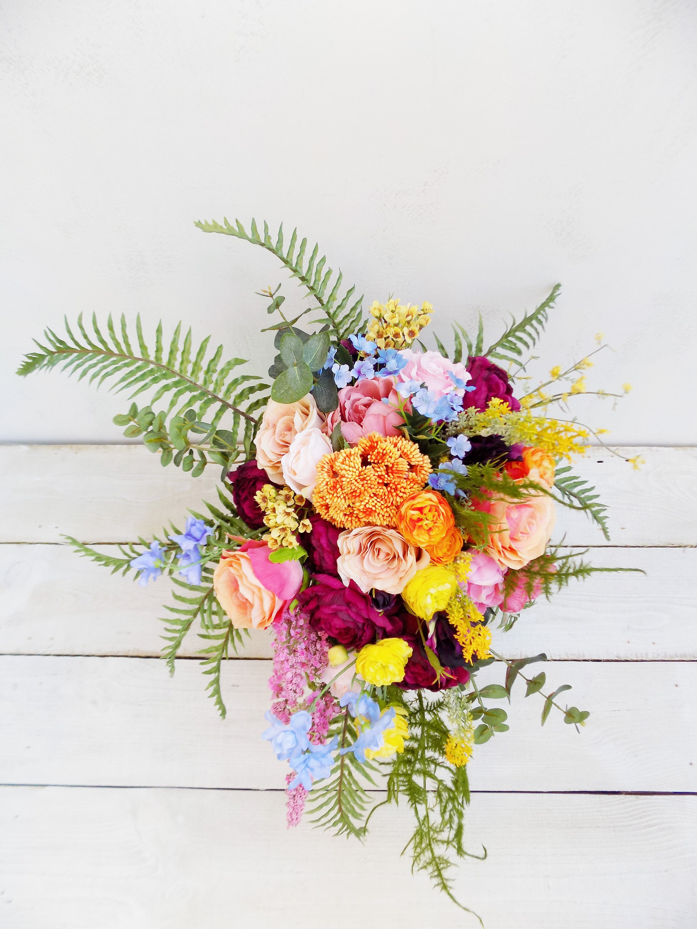 Bright Cascading Bridal Bouquet Woodland Bouquet Artificial Etsy