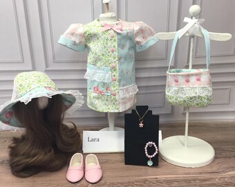 18” doll outfit, shabby chic look, Lara, pink and blue outfit, pink shoes