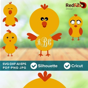 May include: A yellow chick with red wings and feet. The chick has a large round body and a small head with black eyes. The chick is standing on a wooden surface. The text "A B C" is on the chick's body.