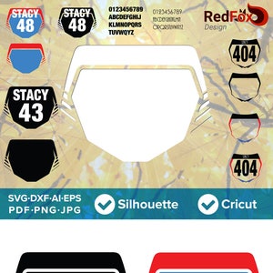 Dirtbike-Plattennummer und Name, 3 Platten 2 Stile - SVG-Schnittdatei, DXF, Png, Eps, Pdf, Ai, Cricut Silhouette Studio Instant Download Keine Schriftart