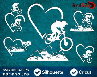 Mountain Bike SVG - Mountain SVG Cut File, Biking, Downhill Mountain Biker racing cross country DXF, Png, Eps, Pdf, Cricut, Silhouette